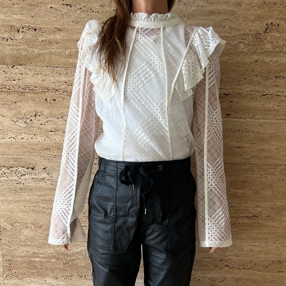 H&M Tops - White Lace Long Sleeve Top - H&M size 12 frill detail